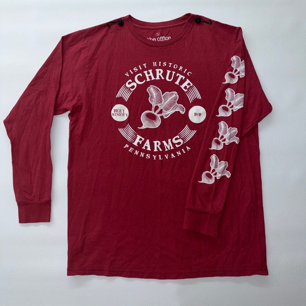 The Office Schrute Farms Beet Winery Long Sleeve Shirt Mens Large Red